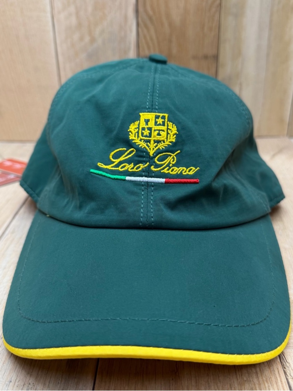 Loro Piana Hat Storm System Cap Embroidered Green and Yellow with Italian Colors
